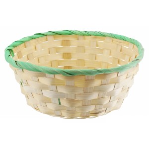 Prírodný bambusový košík so zeleným okrajom, Ø 20 cm, na veľkonočné dekorácie.