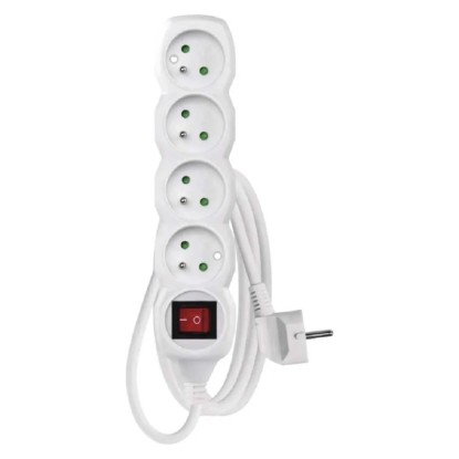 EMOS Predlžovací kábel s vypínačom biely, 4 zásuvky, max. 16 A/3680 W, 2 m