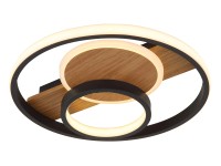 GLOBO Stropné LED svietidlo PIKARA 24W 3000lm 3000K, čierna/drevo, pr. 34,5 cm