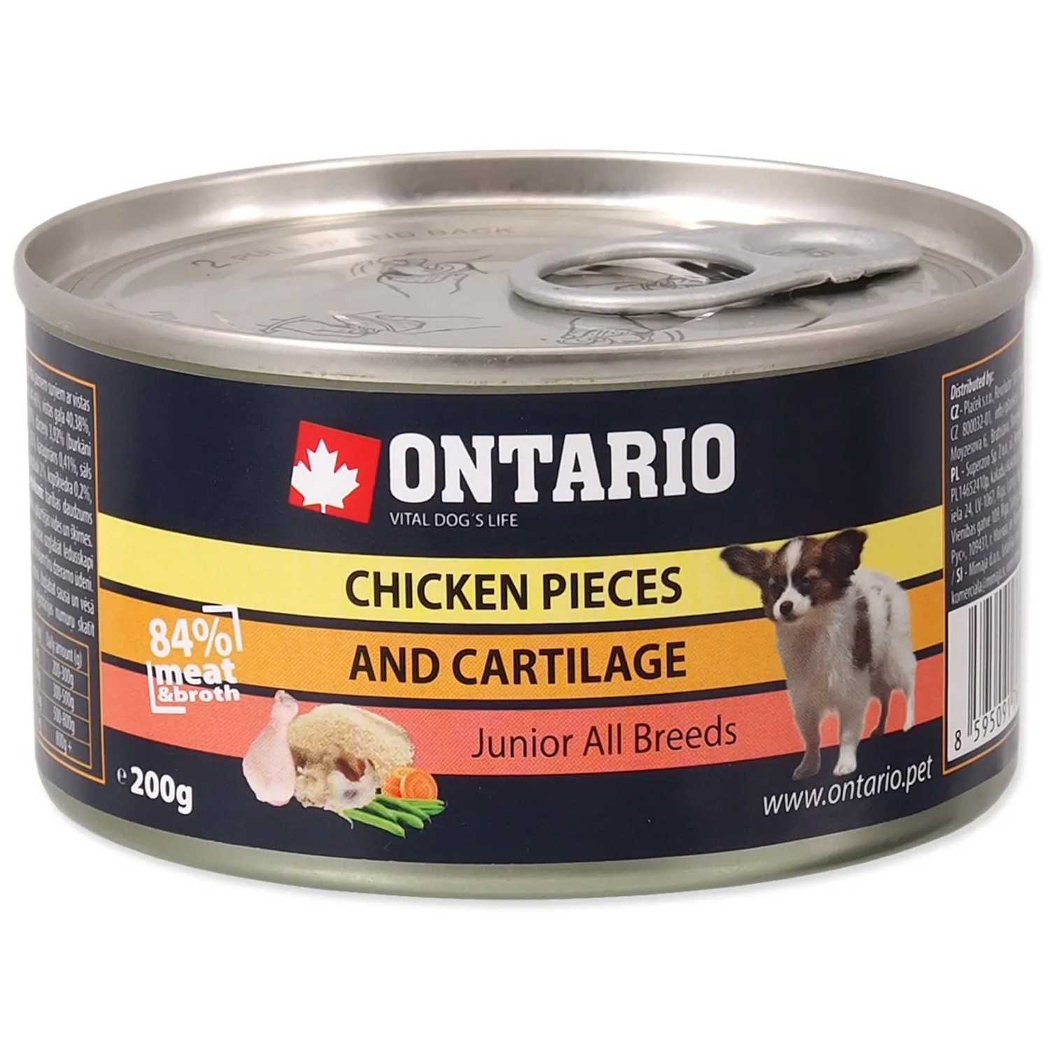E-shop ONTARIO Konzerva pre psov Junior s kuracími kúskami a chrupavkou 200 g
