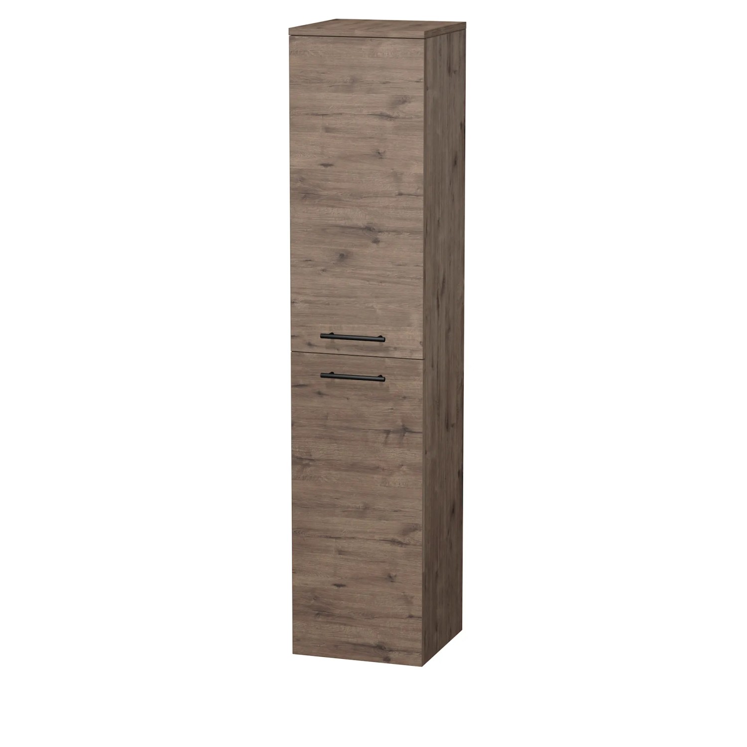 E-shop INTEDOOR Vysoká skriňa BEE pravá, úchyt čierny, 2 dvere, kôš, š.35cm dub Welling