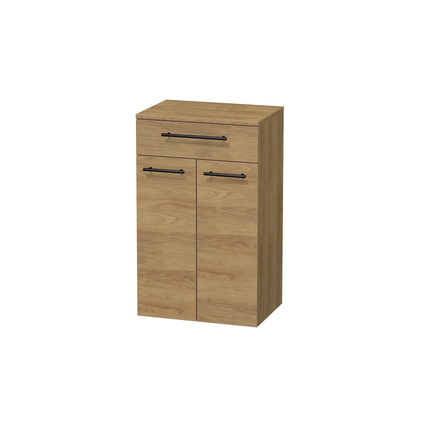 E-shop INTEDOOR Nízka skriňa BEE, úchyt čierny, 1 zásuvka, 2 dvere, š.50cm, dub Hickory