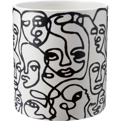 Obal na kvetináč dolomit, vzor tváre, bieločierny, pr. 14 cm