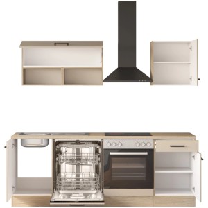Flex-Well Kuchyňa 1710 Creso kašmír/dub 220 cm-rúra+skl.doska/dig./umývačka