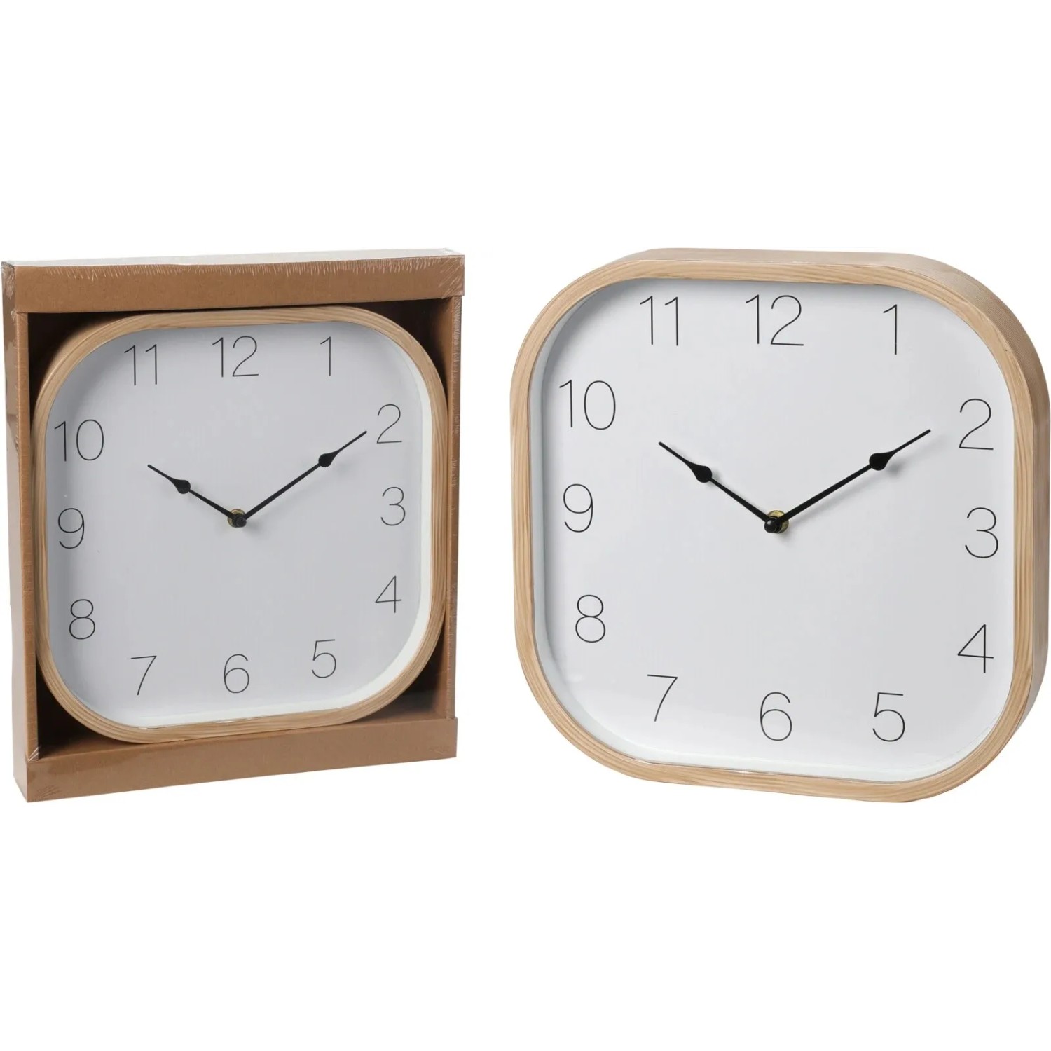 E-shop Koopman Nástenné hodiny s rámom vo vzhľade dreva, 30 x 30 cm