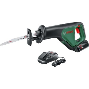 Akumulátorová chvostová píla Bosch 18 V AdvancedRecip 18 s akumulátorom, nabíjačkou a pílovým listom.