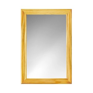 Obdĺžnikové zrkadlo Halvar so svetlým borovicovým rámom. Ideálne do kúpeľne alebo na WC.