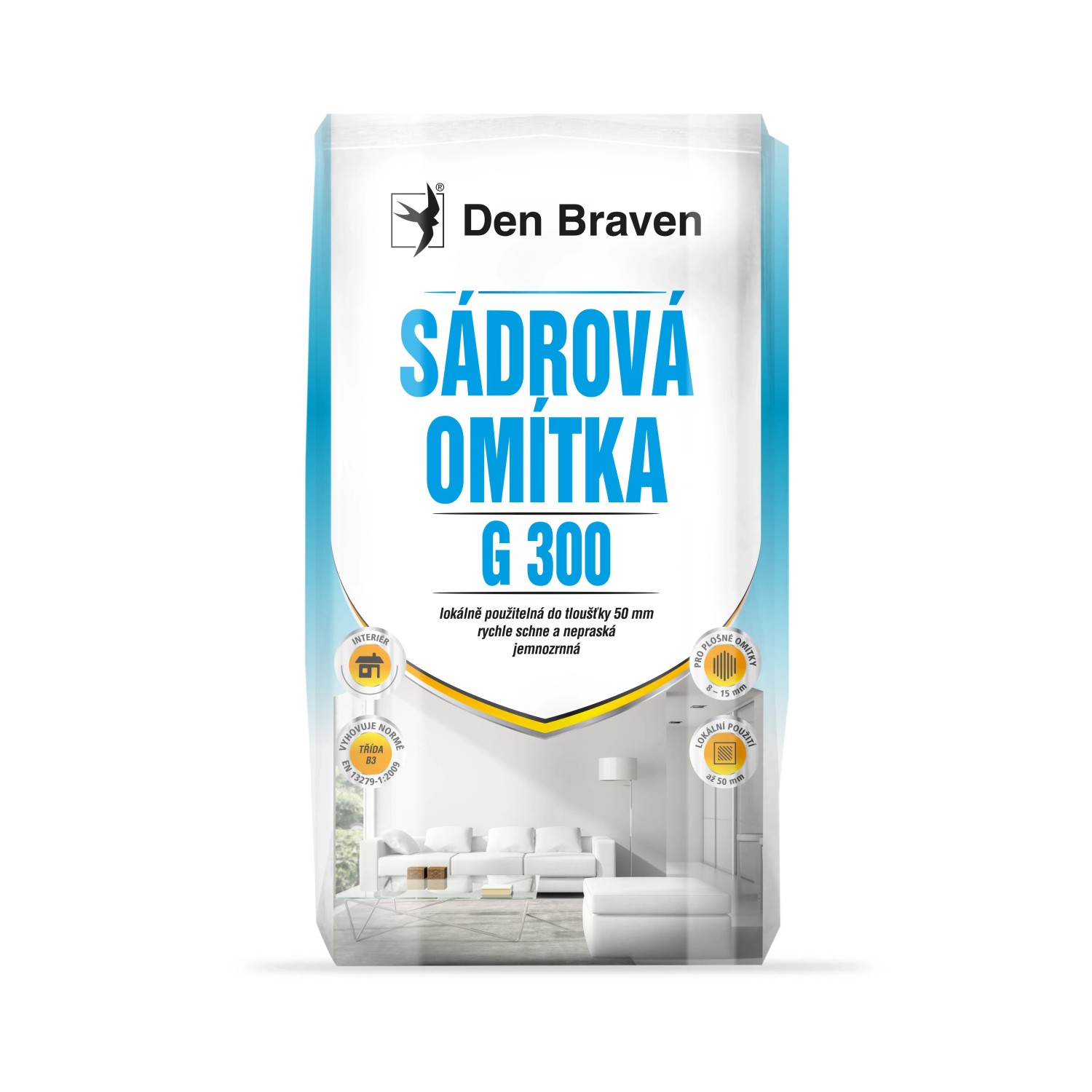 E-shop Den Braven Sadrová omietka G300 biela 20 kg
