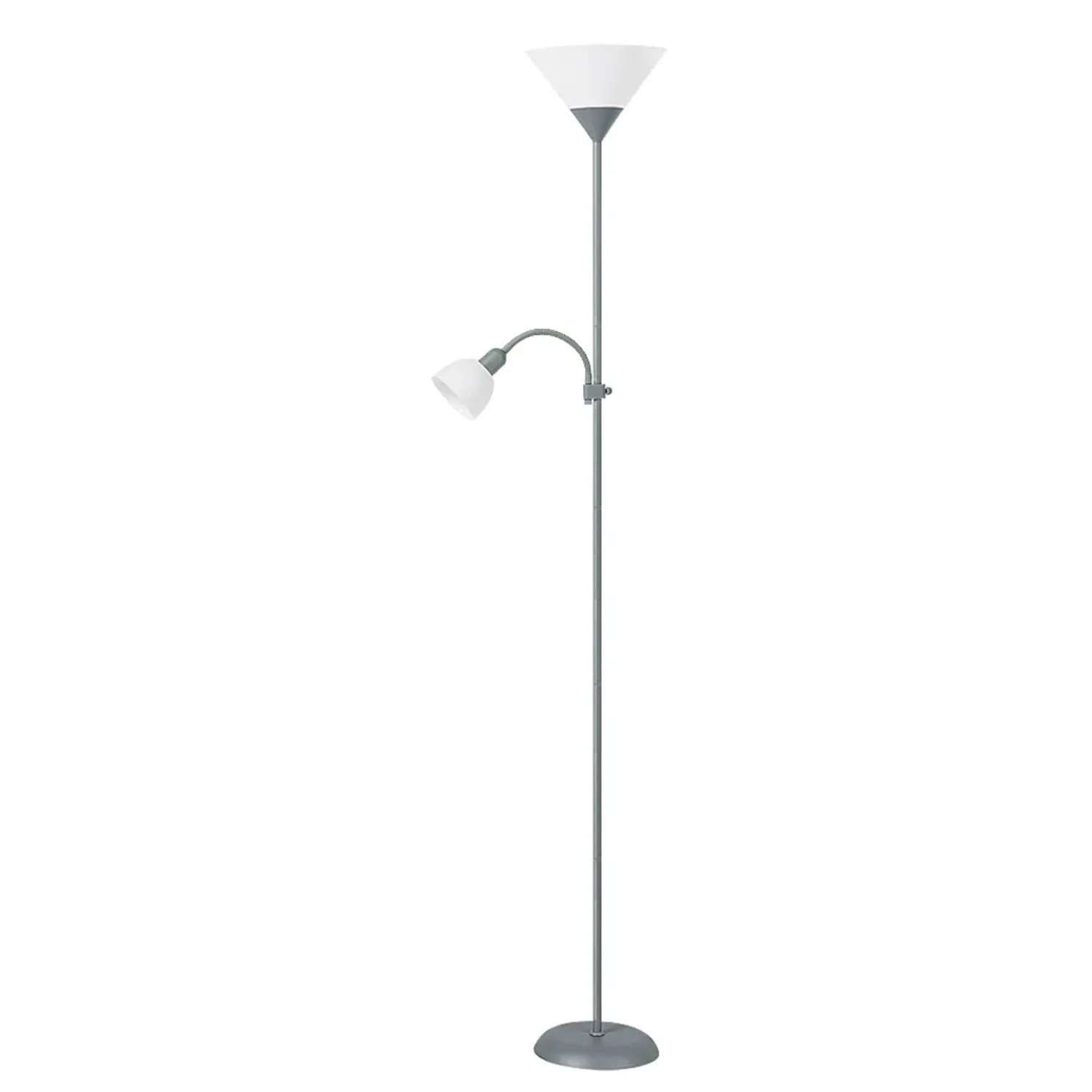 E-shop Rabalux Stojaca lampa Action E27, kov/plast, strieborná, pr. 24,2 x 178 cm