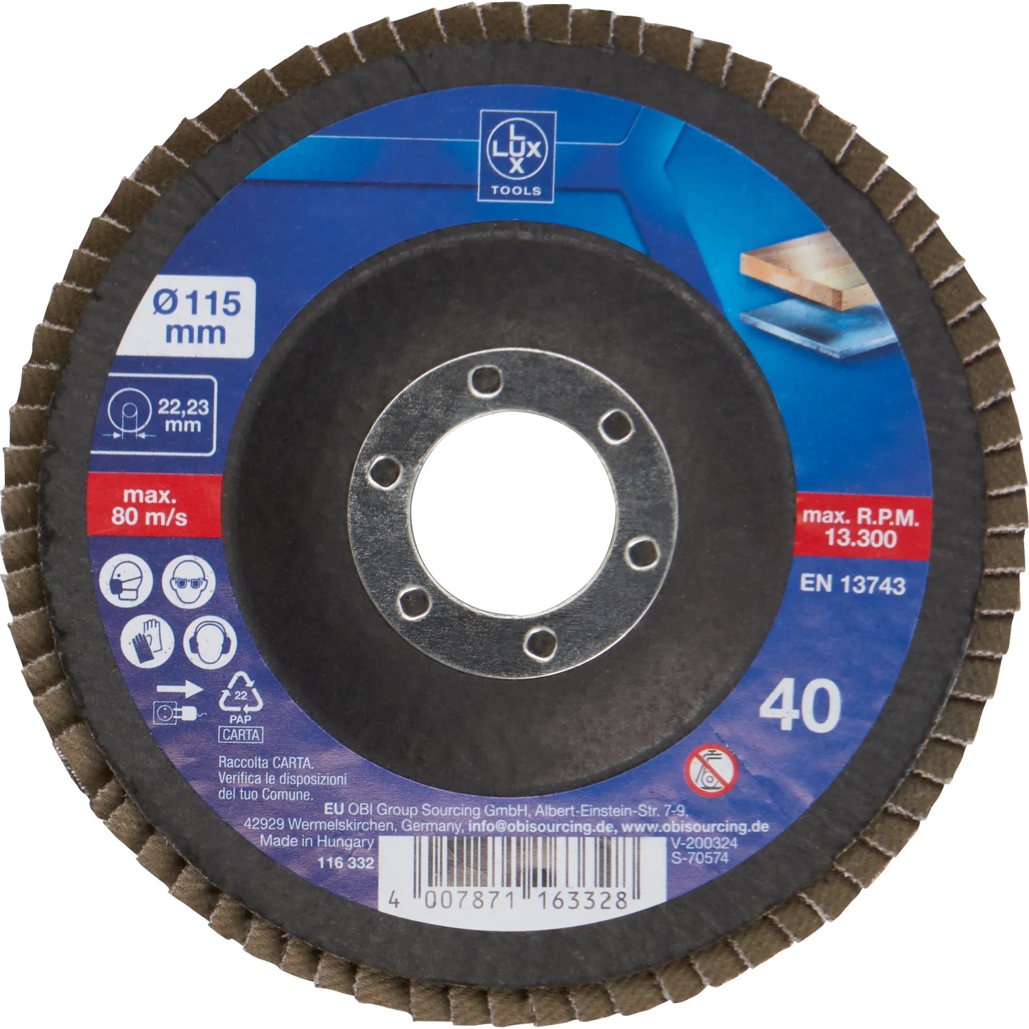 E-shop LUX-TOOLS Lamelový brúsny kotúč Multi, zrnitosť K40, pr. 115 mm