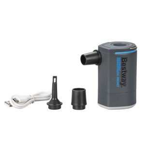 Akumulátorová vzduchová pumpa Bestway PowerTouch Pocket s príslušenstvom (adaptéry, USB kábel, taška).