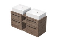 INTEDOOR Skriňa+2umývadlá BEE, úchyt čierny, š.120cm regál stred, dub Wellington