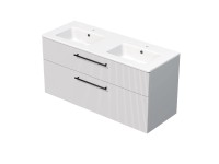 INTEDOOR Kúpeľ.skriňa+dvojumývadlo BEE, úchyt čierny, š. 121 cm, biela 3D pruhy