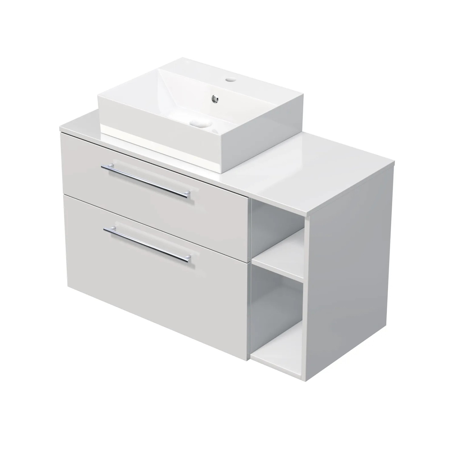 E-shop INTEDOOR Kúpeľ.skriňa+umývadlo BEE, úchyt chróm, 100cm, regál vpravo, biela lesk