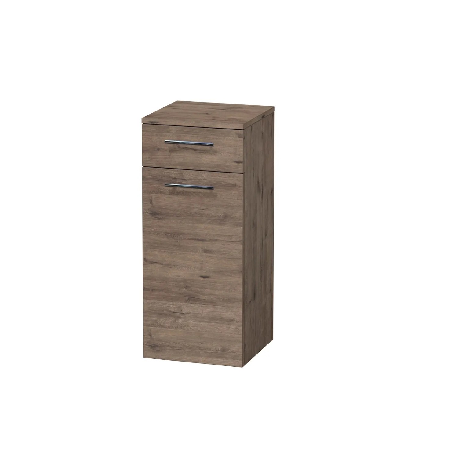 E-shop INTEDOOR Nízka skriňa BEE, úchyt chróm, 1 zásuvka, kôš, š. 35cm, dub Wellington