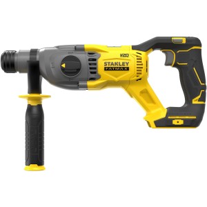 Stanley 18V akumulátorové kombinované kladivo V20 SFMCH900B, žlto-čierne, s prídavnou rukoväťou.
