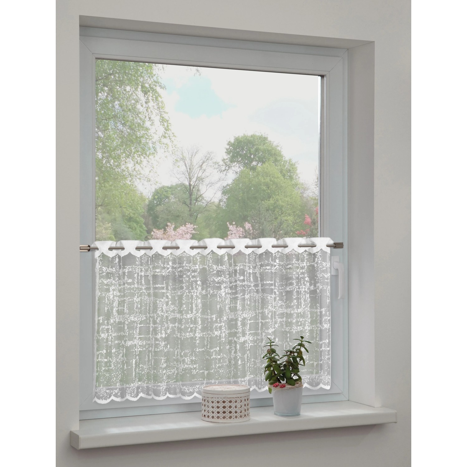 E-shop Sehlbach Vitrážová záclona so skrytými pútkami, biela 140 x 60 cm
