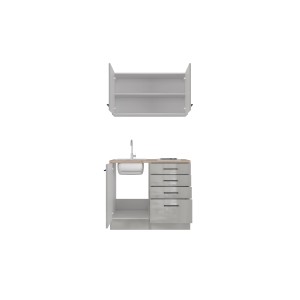 Flex-Well Lund mini kuchynka, 100 cm, svetlosivá/dymovo sivá, s drezom, varnou doskou a hornými/dolnými skrinkami.