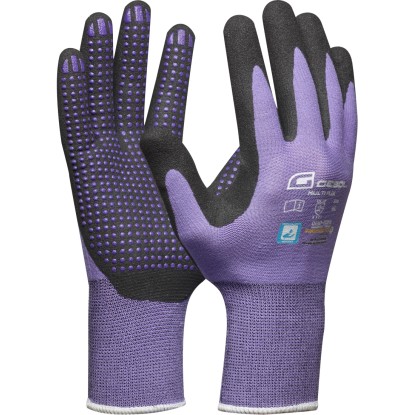 Pracovné rukavice Gebol Multi Flex Lady, veľkosť 7, fialové s čiernymi nopkami pre optimálny úchop.