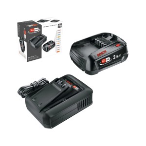 Štartovacia sada Bosch 18V s 2,5 Ah akumulátorom a nabíjačkou AL 18V-44 pre náradie.