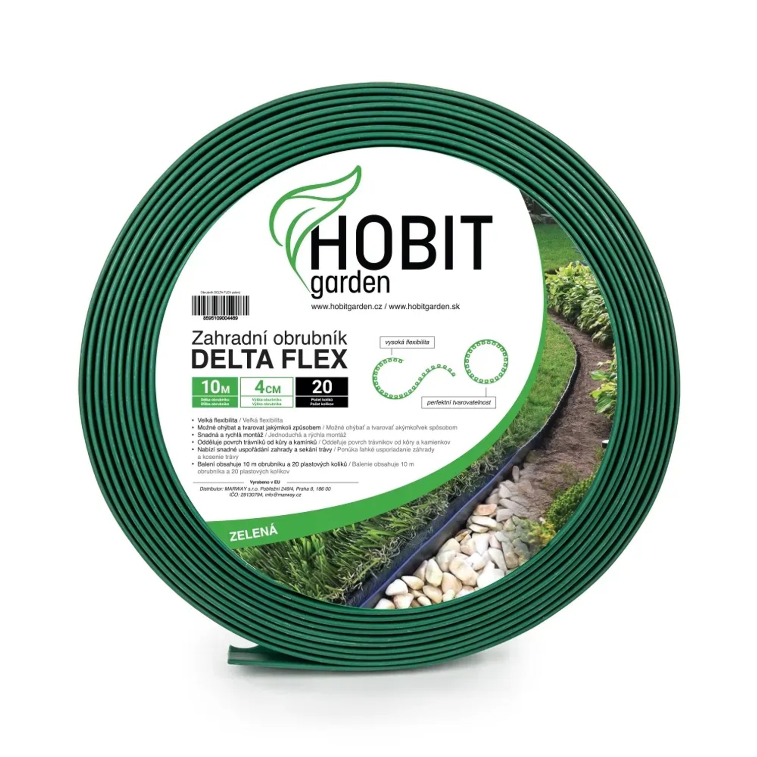 E-shop HOBIT garden Záhradný obrubník DELTA FLEX zelený 4 cm x 10 m + 20 kotv. klincov