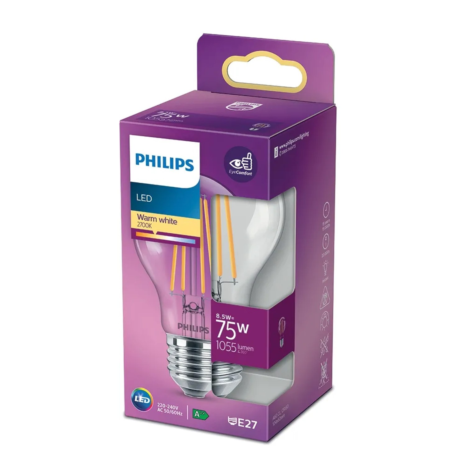 E-shop Philips Classic LED žiarovka E27, 8,5 W, 1055 lm, 2700 K