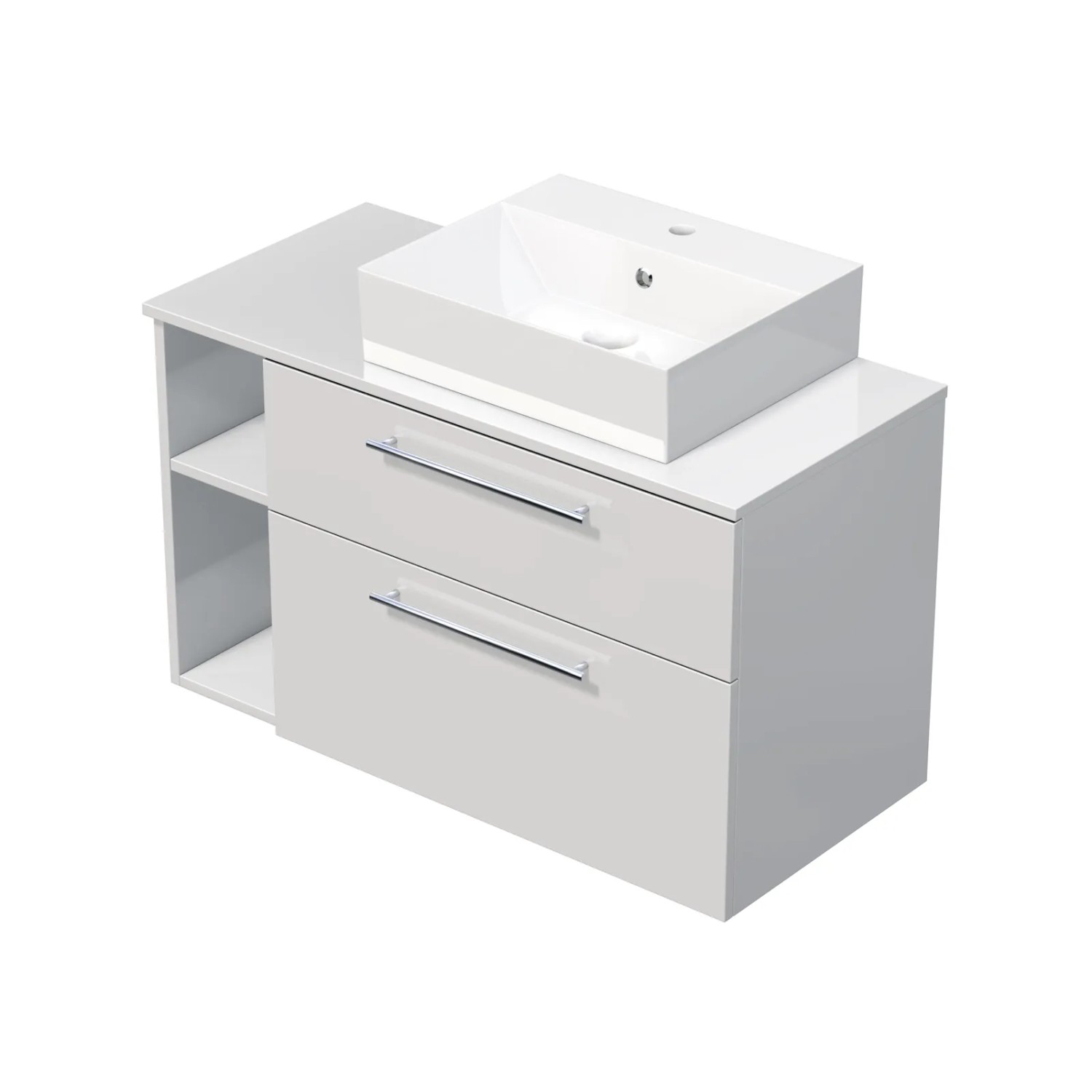 E-shop INTEDOOR Kúpeľ.skriňa+umývadlo BEE, úchyt chróm, 100cm, regál vľavo, biela lesk