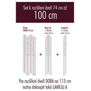 Rozširujúca súprava pre skladacie dvere, pozostávajúca z dverí, rozširujúcej súpravy a lamely.