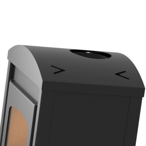 Detail kachlí: Horná časť s prípojkou dymovodu a vetracími otvormi.