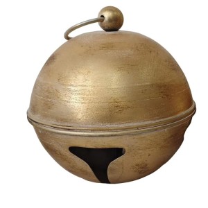 Zlatý dekoračný zvonček Annabella zo železa, matný povrch, výška 24 cm. Vianočná dekorácia.
