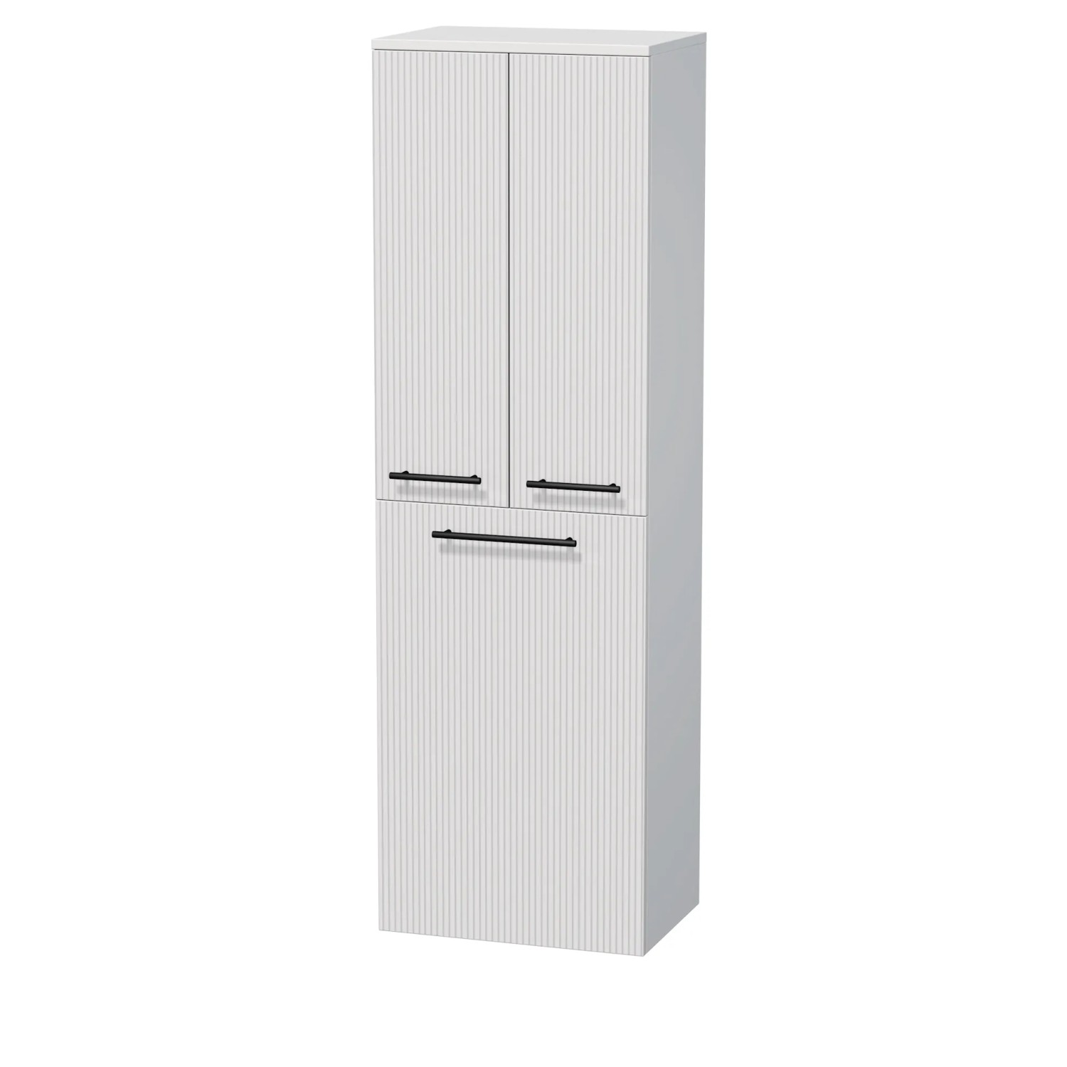 E-shop INTEDOOR Vysoká skriňa BEE, úchyt čierny, 2 dvere, kôš, š. 50 cm, biela 3D pruhy