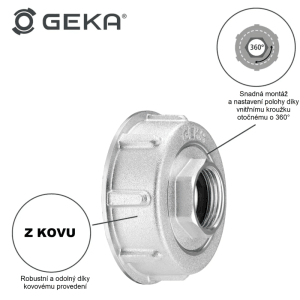 GEKA plus IBC adaptér, 2-dielny, hliníkový. Vnútorný závit S60x6, G3/4 palca.