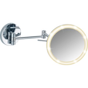 Wenko Power-Loc LED nástenné zrkadlo Aura, okrúhle kozmetické zrkadlo s LED osvetlením a chrómovým vzhľadom.