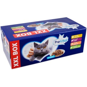 PreVital Kapsičky pre mačky v omáčke - kuracie/teľacie/losos/pečeň, 48x 100 g