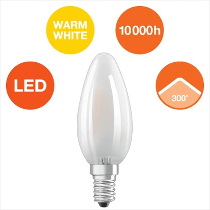 Osram LED žiarovka E14 v tvare sviečky, 4W, 470lm, sada 5 ks. Teplé biele svetlo, dlhá životnosť.