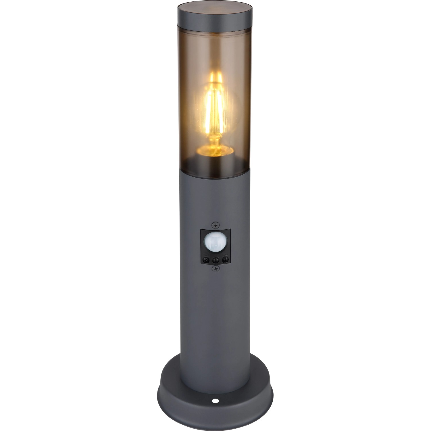 E-shop GLOBO Záhradná lampa BOSTON dymová E27 15 W pr. 127 x 1100 mm s pohyb.senzorom