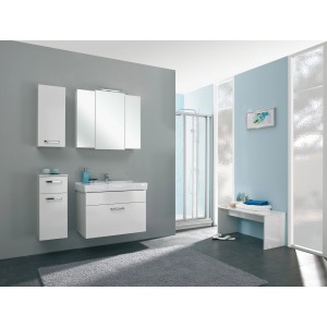 Umyvadlová skrinka Pelipal Quickset 312, 80 cm, biela s tichým zatváraním v kúpeľni.
