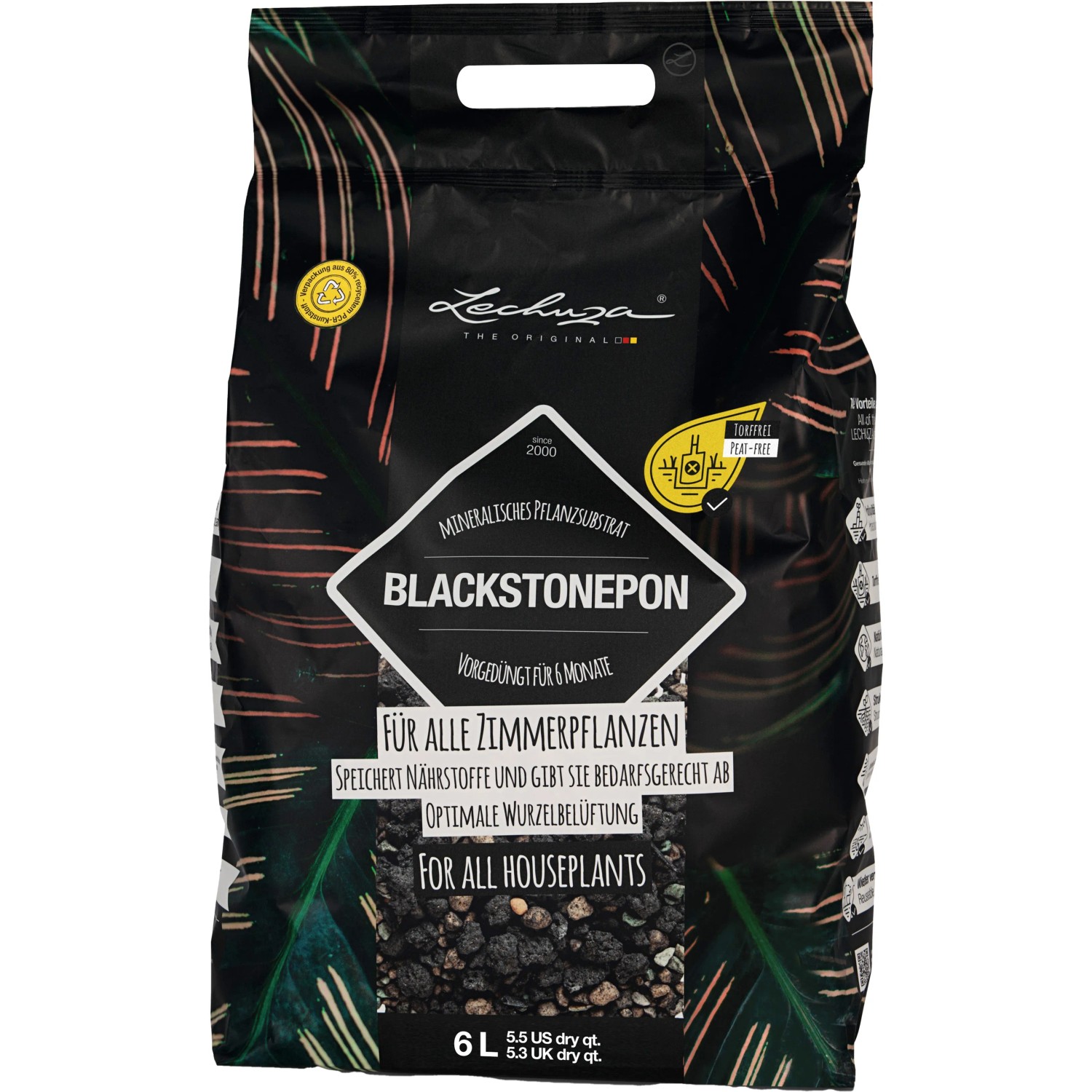 E-shop LECHUZA BLACKSTONEPON S Minerálny substrát pre všetky izbové rastliny 6 l