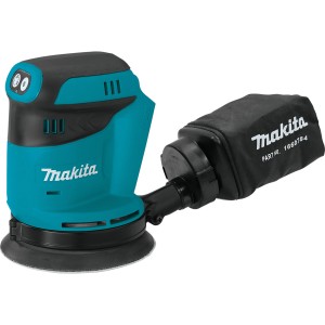 Akumulátorová excentrická brúska Makita DBO180Z s prachovým vreckom, modro-čierna.
