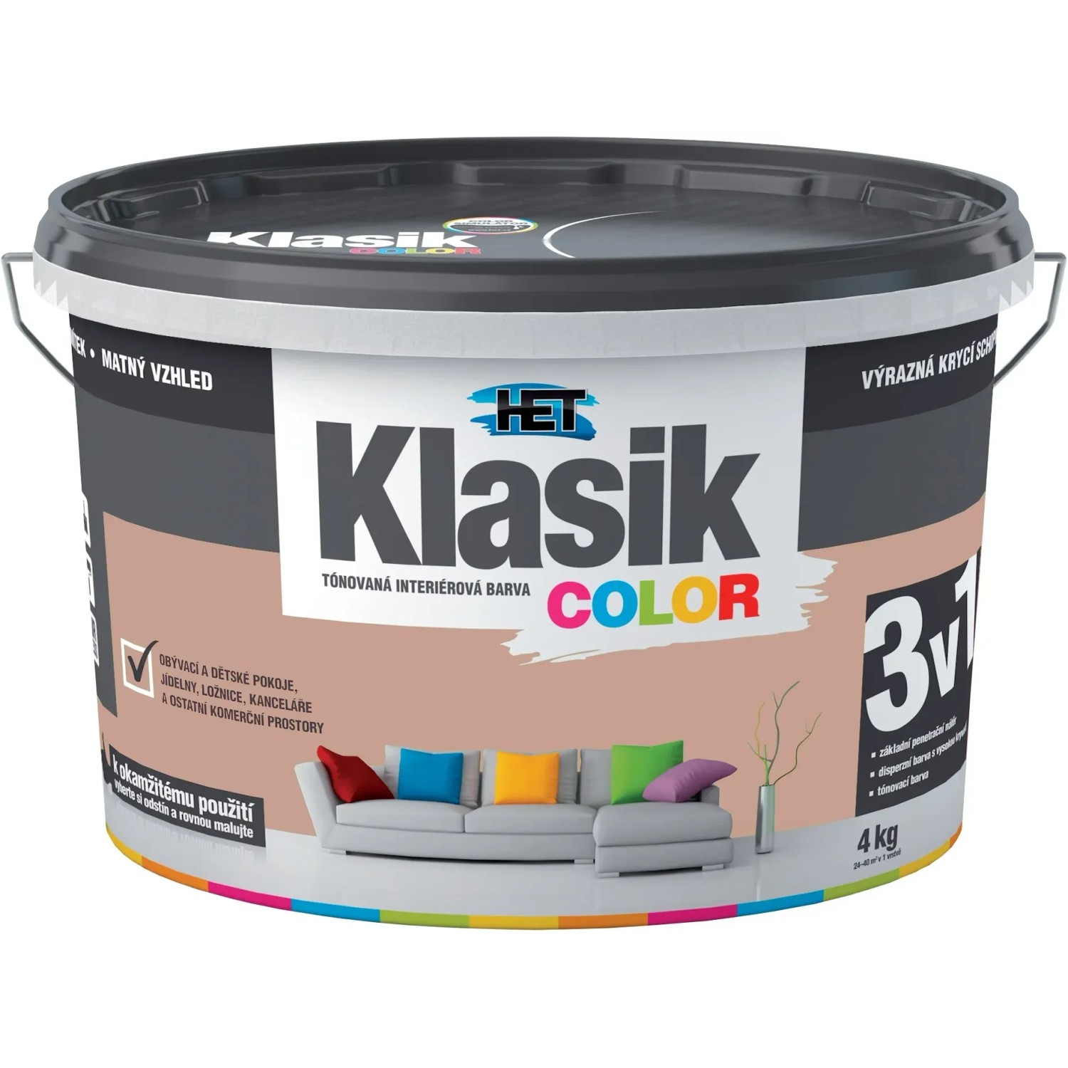 E-shop HET Klasik COLOR Tónovaná interiérová farba KC 0267 hnedá karamelová, 4 kg