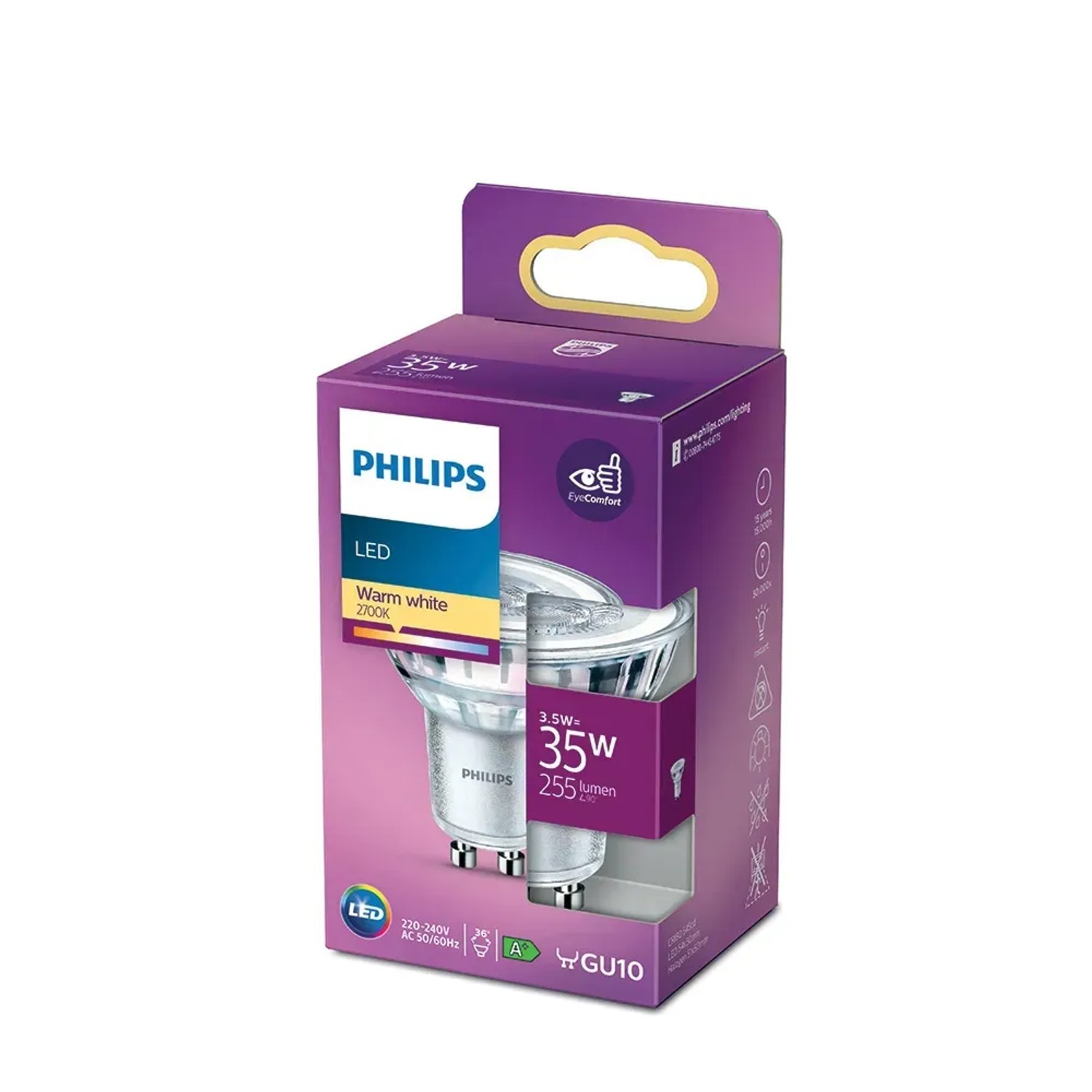 E-shop Philips Classic LED žiarovka GU10, 3,5 W, 255 lm, 2700 K
