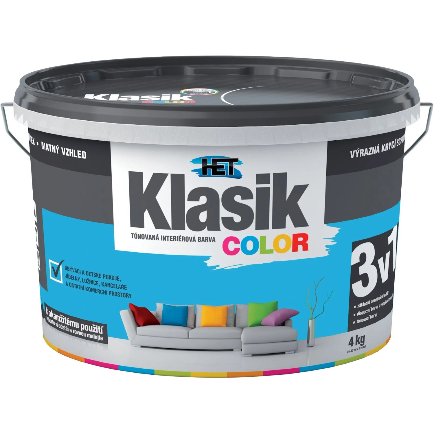 E-shop HET Klasik COLOR Tónovaná interiérová farba KC 0417 modrá azúrová, 4 kg