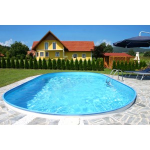 Oválny oceľový bazén Summer Fun FERRARA (525x320x120 cm) v záhrade s domom.