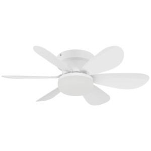 Biely LED stropný ventilátor Eglo Clovelly, Ø 52 cm, s piatimi lopatkami a integrovaným LED osvetlením.
