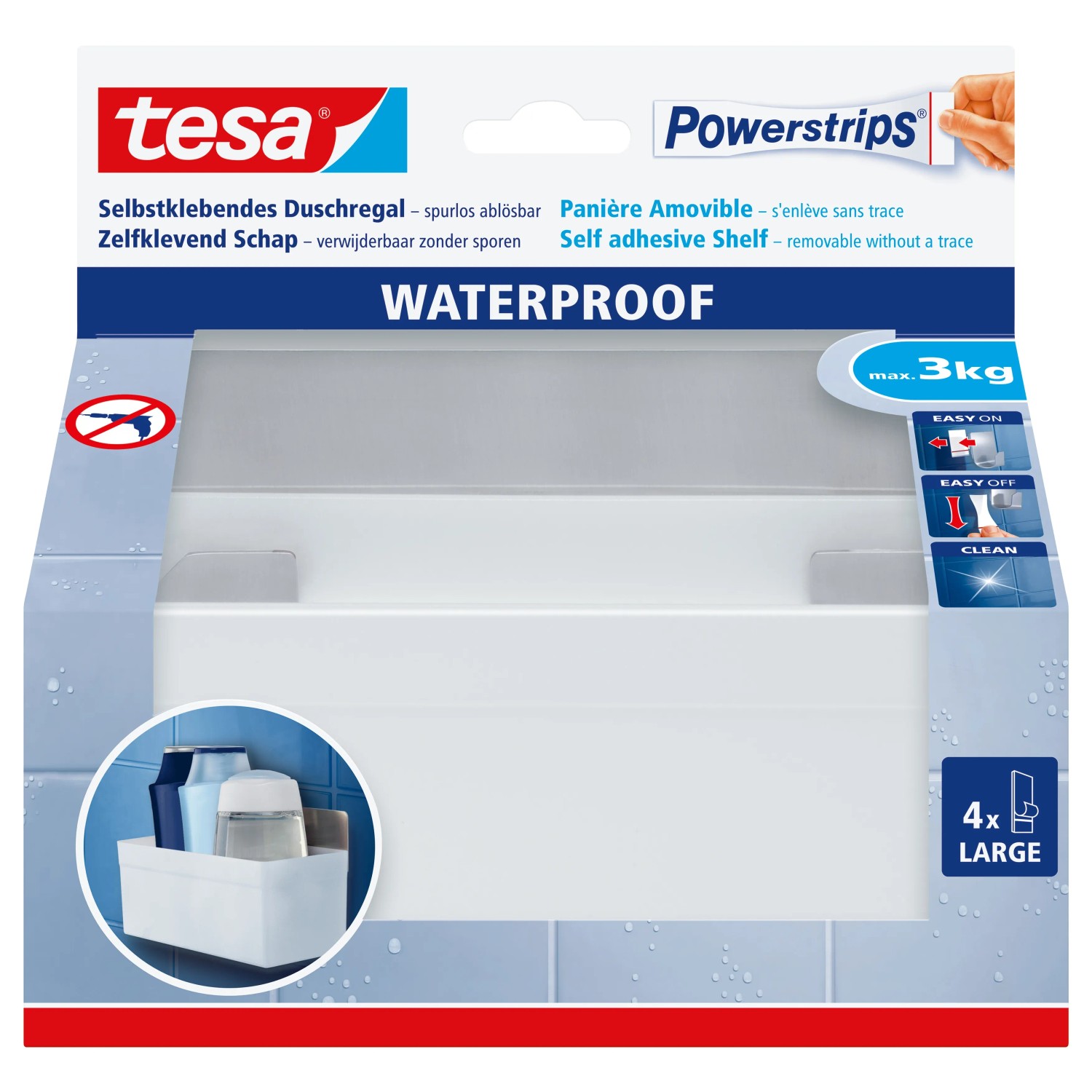 E-shop tesa Samolepiaca polička Powerstrips Waterproof, biela, 100 x 193,4 x 86,8 mm