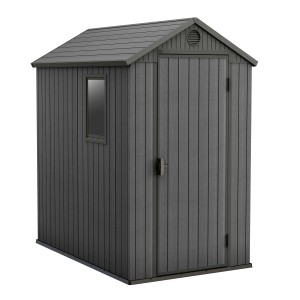 Keter záhradný domček Darwin 2,3 m² sivý: Malý záhradný domček s oknom a vetracou mriežkou.