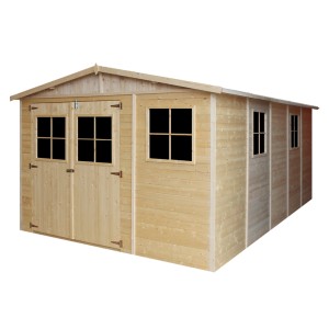 Drevený záhradný domček Timbela M337, 14,94 m², s oknami, bez podlahy. Neošetrené drevo.
