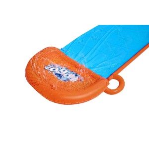Vodná šmýkačka Bestway H2OGO! 488 cm, oranžová/modrá, s vodotryskami pre zábavu v záhrade.