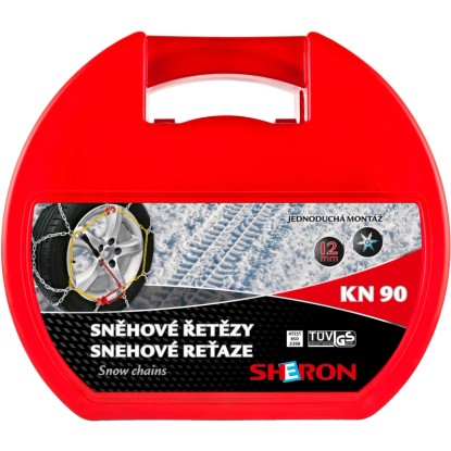Snehové reťaze v červenom kufríku, veľkosť KN 90, pre optimálnu ochranu proti mrazu.