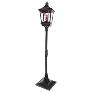 Lumineo LED lampáš, 185 cm vysoký, čierny, s figúrkou Mikuláša a funkciou sneženia. Vianočná dekorácia.